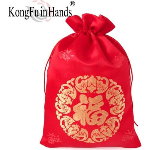 Red Traditional Style Large Capacity Storage Bag Beam Mouth Fabric New Year Candy Store Pouch Wedding Ceremony Christmas Gift