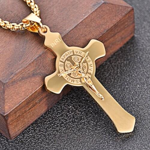 Cross Necklaces Punk Gold Jesus Pendant Chain Necklace For Men Boy Jewelry Gift