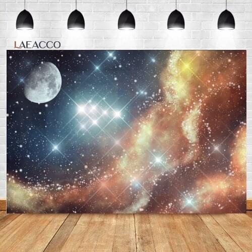 Laeacco Baby Birthday Universe Space Planets Glitters Astronaut Newborn Customized Portrait Backdrops Photography Backgrounds