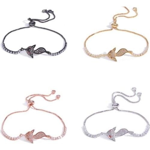 Fox crystal micro pave cz zircon cubic zirconia Bracelet Pull Adjustable silicone Charm Snake Chain Copper Jewelry erf34