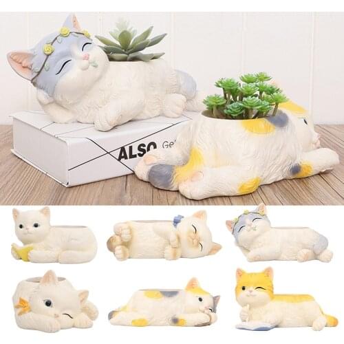 Mini Cartoon Flower Pots Home Decoration Vase Resin Cat Shape Planter