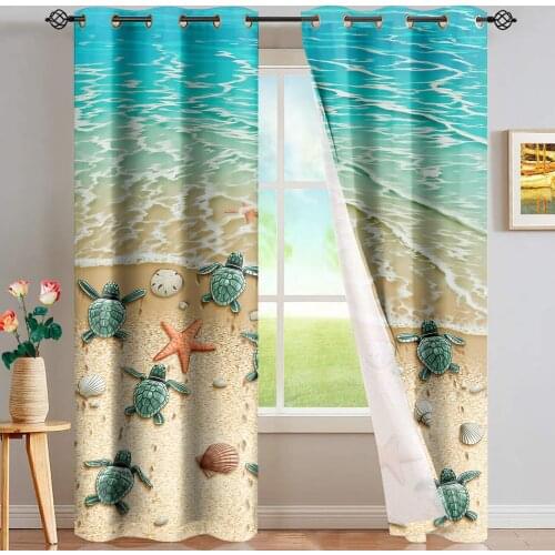 Fashion Sea Turtle Prints Window Curtain for Kids Bedroom Living Room Home Decor Kitchen Full Shade Draperies Modern Grommet