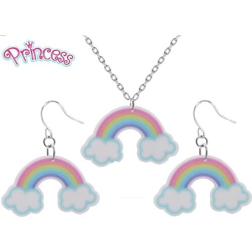 2019 Fashion Girls Kids Gift Jewelry Colours Of The Rainbow Earring Pendant Short Chain Necklace Xma Gift Wholesale KS90