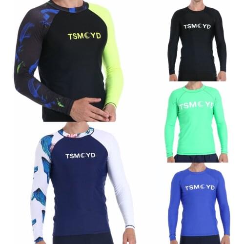 TSMCYD rash guard men UPF 50+ Long Sleeve Splice UV Sun Protection Basic Skins Surfing Diving Swimming T Shirt Blue Black M 3X