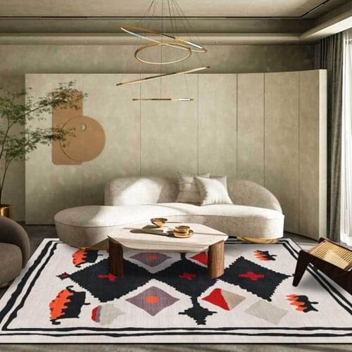 Soft Plush Bathroom Absorbent Tapete Abstract Black Geometric Bedroom Bedside Anti-Slip Floor Mat Moroccan Style Carpet and Rug