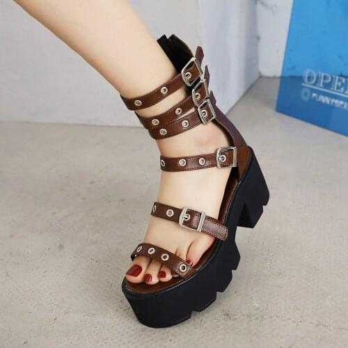 New Women Creepers Demonia Punk Gladiator Sandals Belt Buckle Ankle Strap Goth Platform Sandalias Female Summer Shoes Dropship