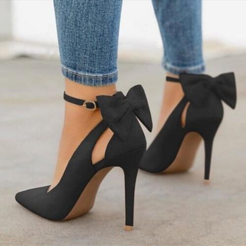New Women Bow Pumps High Heels Woman Pointed Toe Stiletto Pumps Sexy Party Woman Black Plus Size Shoes Wedding Shoes Ladies