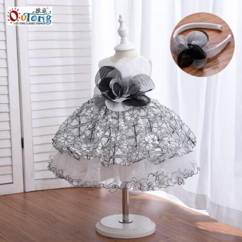 Outong 2021 Summer Princess Girl Dress Lace Patchwork Casual Children Clothing Irregular Gown Party Kids Dresses With Headband