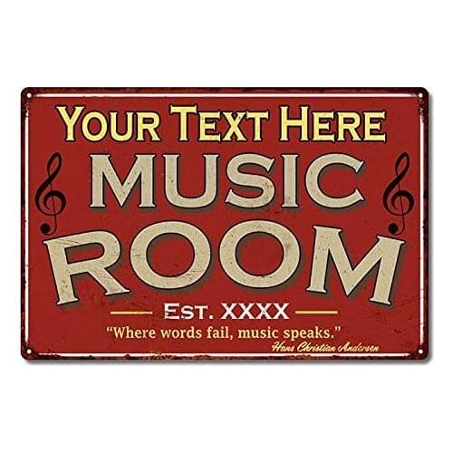 Personalized Music Room Sign Red Signs Vintage Tin Wall Art Song Decorations Instrument Guitar Piano On-Air Plaque