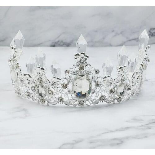 Factory Direct Icicles Crystal Silver Color Alloy Crown Cake Decoration Ice Queen Princess Baking Accessories