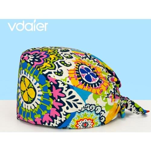 Adjustable Working Cap Flower Print Pharmacy Pet Shop Women Doctors Surgical Hat nursing head cap scrub cap scrub hats for women