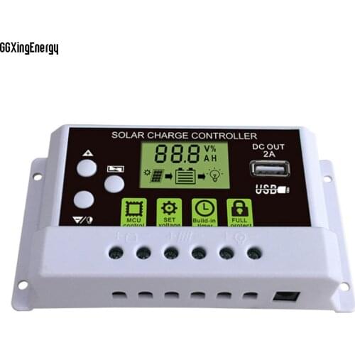 10A 12V/24V PWM Solar Controller for Lead-Acid Battery/Lithium Battery with LCD Screen/DC Port/USB Output