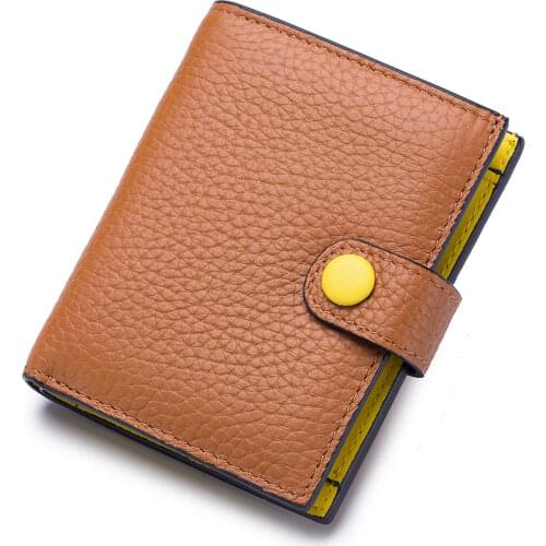 Cute Women Mini Coin Purse Full Grain Top Layer Cow Leather Lady License Photo Transparent Window Card Slot Hasp Wallet