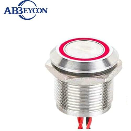 19mm momentary 12V RGB Three LED Light Ring led Stainless steel NO Chamfer head 300mm sealed wire waterproof piezo switch