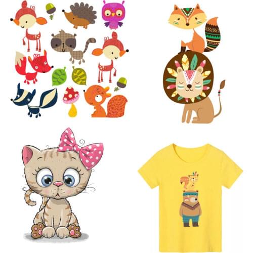 Iron on Patches Cute Small Anima The Fox Thermo Transfer for Clothes Cat Decor DIY Kids Tops Stickers T-shirt Washable Print E