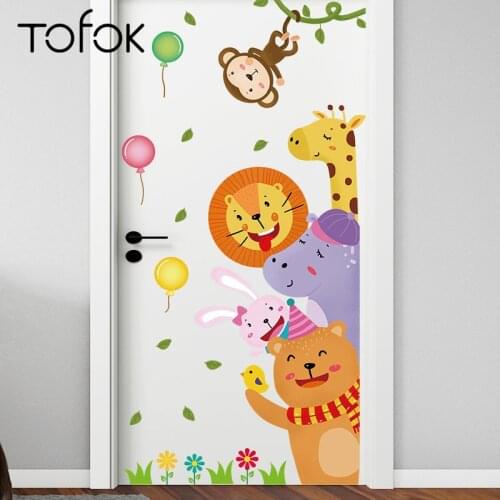 Tofok Forest Lion Giraffe DIY Door Wall Sticker Eco-friendly Pastoral Style Living Room Decor Sofa TV Background Mural Decals