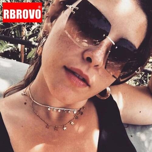 RBROVO Frameless Sunglasses Women 2021 Women Sun Glasses Luxury Brand Design Sunglasses For Women Big Frame Ocean Spectacle Lens