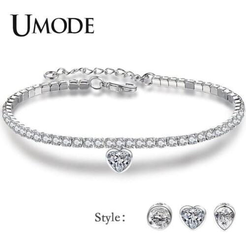 UMODE Round Waterdrop Heart Tennis Bracelet Women Cubic Zircon Stone Charm Bracelet Femme Jewelry Accessory UB0154