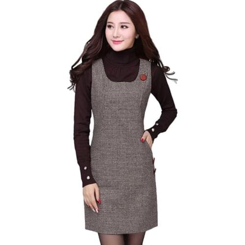 Base spring and autumn sleeveless vest woolen autumn and winter vest dress large size grid children waistcoat hip skirt O-Neck