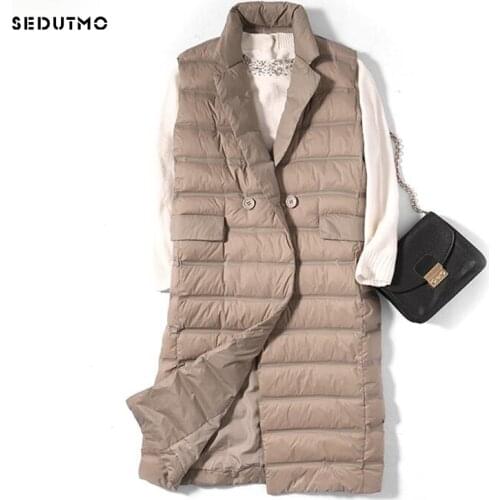 SEDUTMO Winter Ultra Light Women Down Vest Jackets Long Duck Down Coat Autumn Puffer Waistcoat Slim Parkas ED523