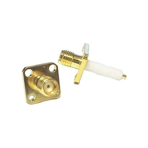 1pc NEW SMA Female Jack RF Coax Modem Convertor Connector 4-hole flange solder post Straight Insulator Long 15mm Goldplated