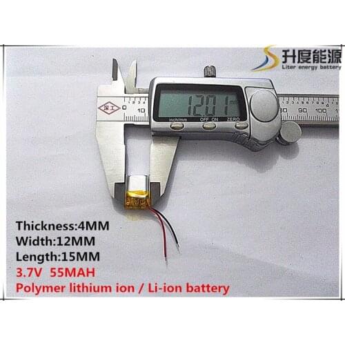 1pcs [SD] 3.7V,55mAH,[401215] Polymer lithium ion / Li-ion battery for TOY,POWER BANK,GPS,mp3,mp4,cell phone,speaker