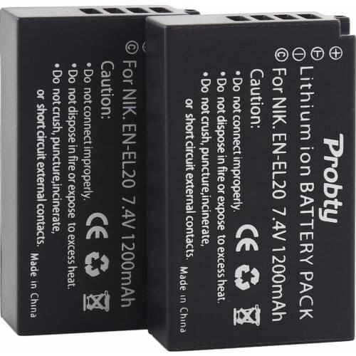 2PCS Probty 1200mAh EN-EL20 EN EL20 ENEL20 Rechargeable Li-Ion Battery for NIKON 1 J1 J2 J3 S1 Camera