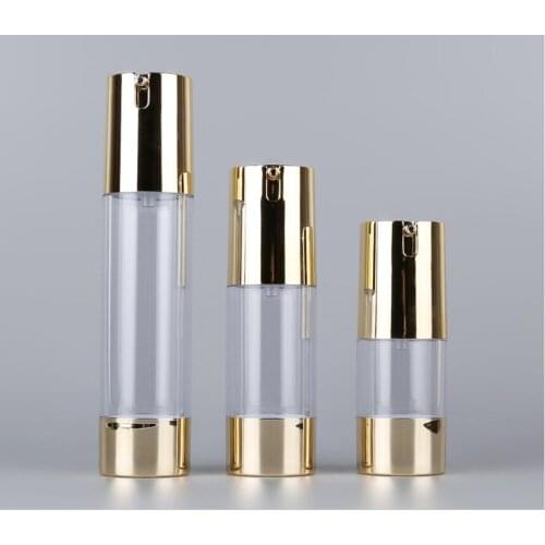 50ml transparent airless bottle with UV gold vacuum pump or lotion bottle used for Cosmetic Container