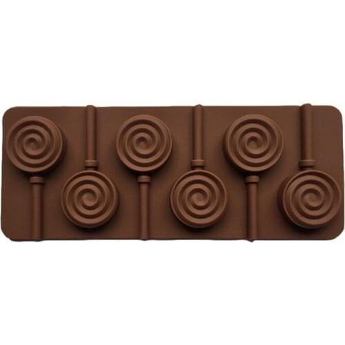 6-Cavity DIY Round Spiral Swirl Shape 3D Silicone Lollipop Mold Candy Chocolate Gummy Fondant Mould Bakeware Baking Tools Tray