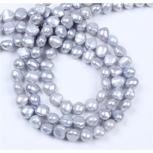 9-10mm Baroque Shape Silver Gray Cultured FreeForm Freshwater Pearl Loose Beads Strand 16"