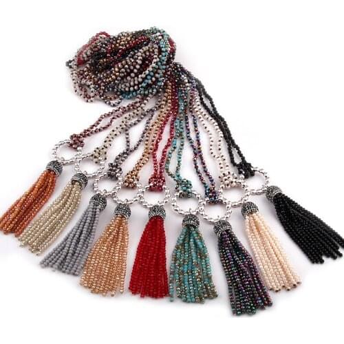 Free Shipping Fashion 4mm Mini Glass Knotted Crystal Tassel Circle Charm Pendant Necklaces