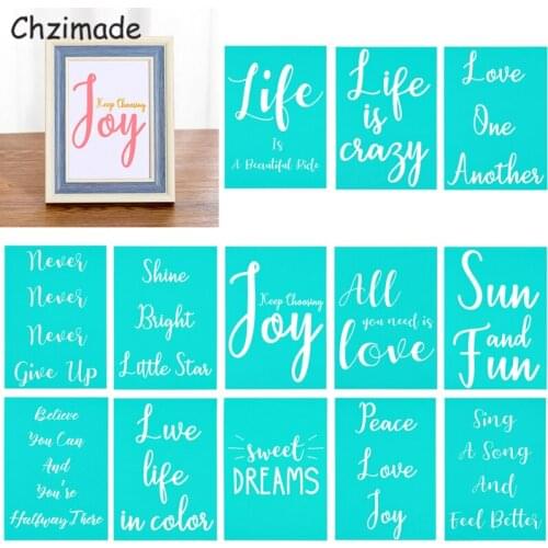 Chzimade 13Pcs Peace Love Joy Self-Adhesive Silk Screen Printing Stencil Mesh Transfer For Painting T-Shirts Handbags Diy Crafts