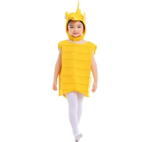 Child Yellow Sea Horse Cosplay Costume Kids Marine Animal Costumes Child Halloween Party Costume