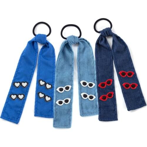 Geebro New Cartoon Partten Bowknot Elastic Hair Band For Women Girls Solid Color Scrunchies Hair Ties Sunglasses Heart Headband