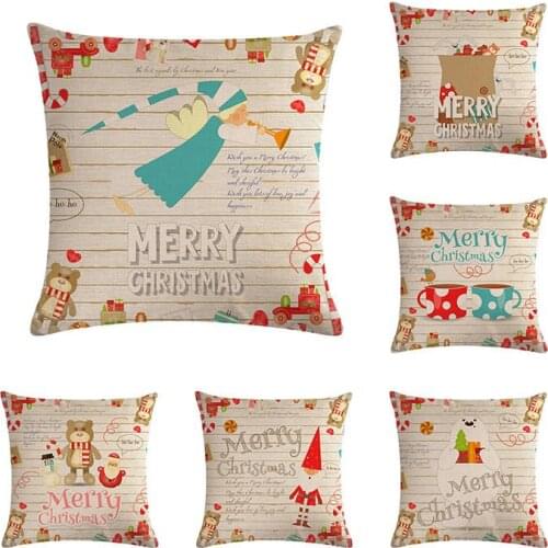 Letter stationery Merry Christmas Cuo Pattern Claus Cotton Linen Woven Square Red Cushion Cover Pillowcase Pillow Covers H724