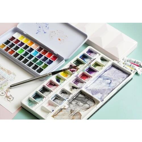 Ceramic palette ,Watercolor Painting Dish Water Powder Dish ,20/24 grid Big Toning area,Watercolor Oil Palette white porcelain