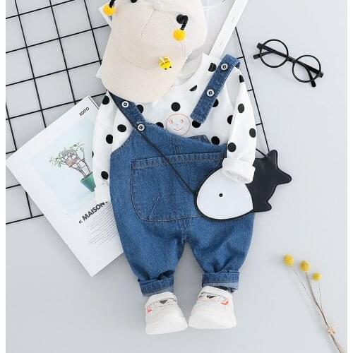 Spring fall newborn baby girls clothes outfits sets polka dot sweater + Overalls suit for infant baby girl clothing birthday set