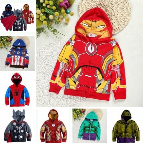 2020 Spring Autumn Boys Coats Terry Marvel Avengers Iron Man Superhero Hooded Boy Jacket Children Warm Outerwear Kids Clothes