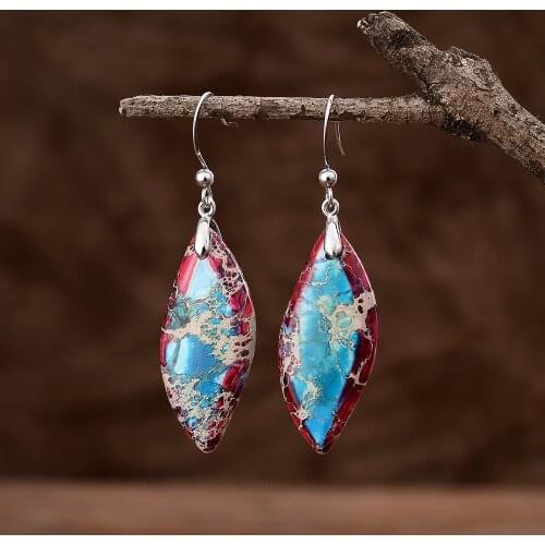 Leaf Natural Stones Drop Earrings for Women Pink Jaspers Lady Dangle Earring Handmade Art Jewelry