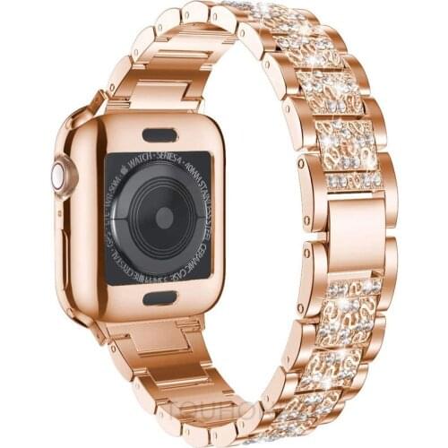 Diamond Ring Metal Watchband Band For Apple Watch 6 SE 5 Strap 40mm 44mm 38mm 42mm Stainless Steel Bracelet iwatch 6 5 4 3 2 1