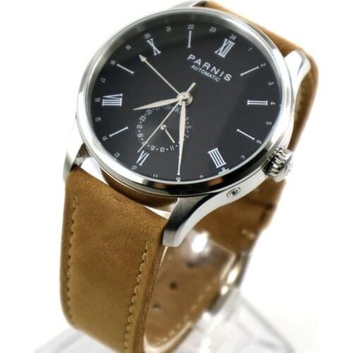 42mm Parnis black date 24 Hours Handset ST 1690 Automatic Movement Men Watch