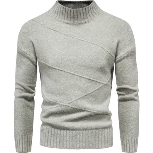 Autumn winter Mens sweater Mens high quality semi turtleneck plain color casual sweater mens slim-fit brand knit pullover