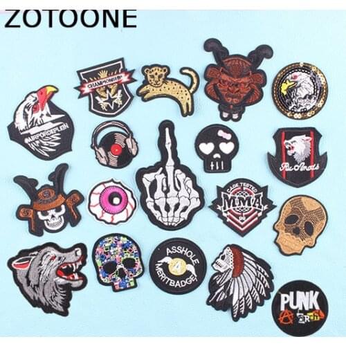 ZOTOONE Iron on Patch Skull Punk Embroidery Patches for Clothing DIY Stripes Applique Clothes Stickers Badges Biker Parches D