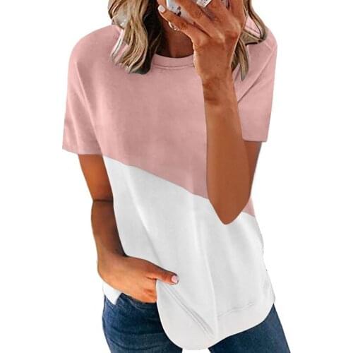 New Womens T Shirt Summer O Neck Fashion Patchwork Short Sleeve Casual Soft Comfortable Thin T Shirt Womens Clothing
