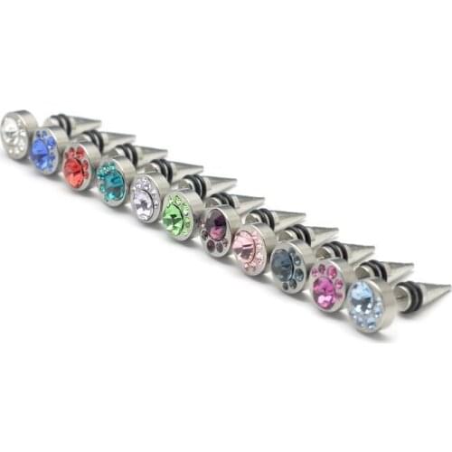 Wholesale 8mm mixed 11 colors spike earrings moon gem stone round stud earrings men punk 2013 fashion jewelry