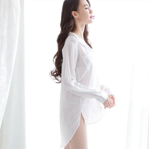 Pajama Style Shirt Women Sexy Clothes Boyfriend Style White Shirt Loose Sexy Long Lingerie Uniform