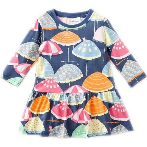 2-7 Years Girls Long Sleeve Dress Spring Autumn 100% Cotton Cute Umbrella Printing Casual Dresses Kids Clothing KF051