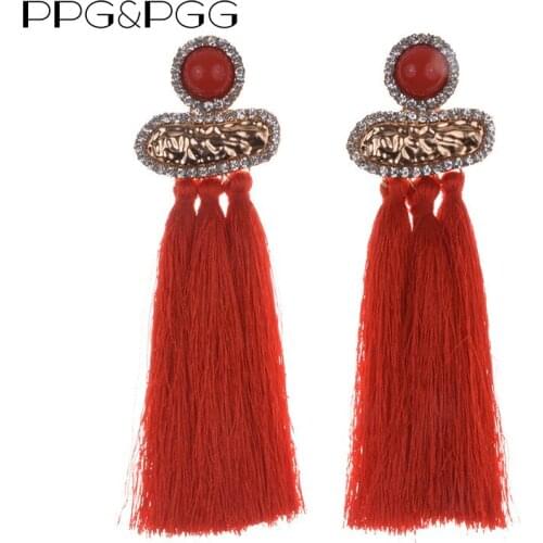 PPG&PGG Wedding Women Statement Earring Fashion Floral Crystal Drop Earrings Jewelry Long Tassel Fringes Earring Wholesale