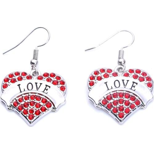 Drop Shipping Hot Selling fashion rhodium plated earring with sparkling crystals LOVE heart pendant