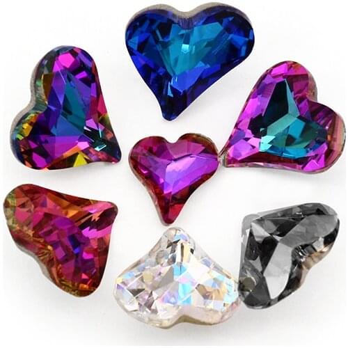 8x9mm Lovely Heart Iridescent Loose Rhinestones for Nails Art DIY Jewelry Clothes High Quality Pointback K9 Glass Strass Crystal